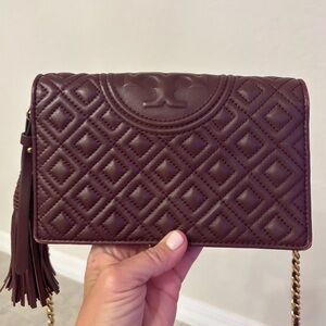 Tory Burch Burgundy Quilted Crossbody Bag